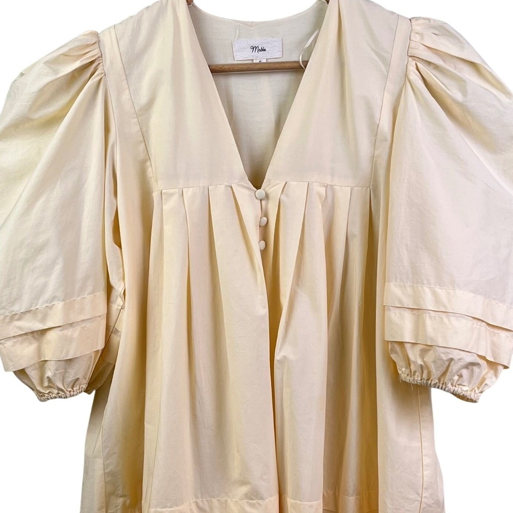 Mable Yellow Puff Sleeve V Neck Tiered Skirt Babydoll Mini Dress Coquette Small - Picture 3 of 8